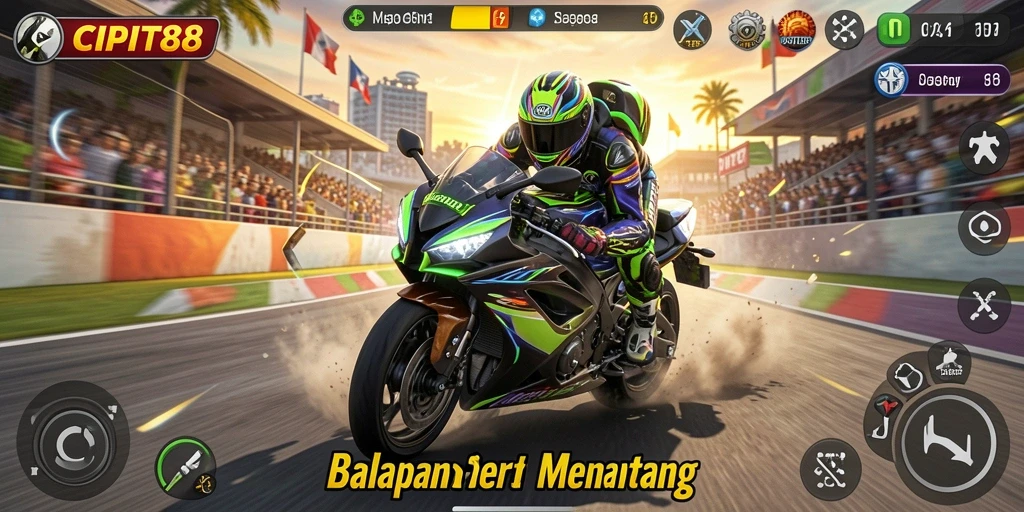 Gameplay balapan motor yang mendebarkan dan penuh aksi.