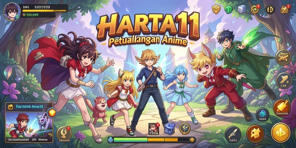 Screenshot HARTA11 menampilkan karakter anime dalam pertempuran epik.