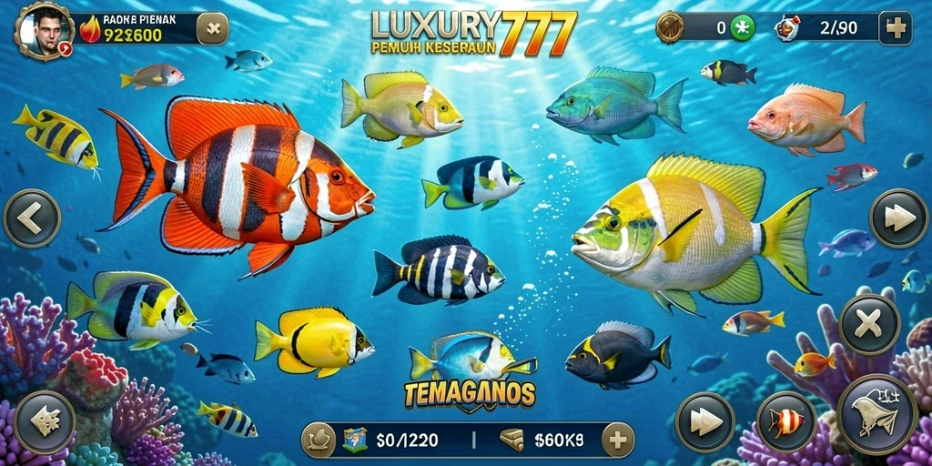 Screenshot gameplay LUXURY777 yang menampilkan aksi tembak ikan yang menegangkan.