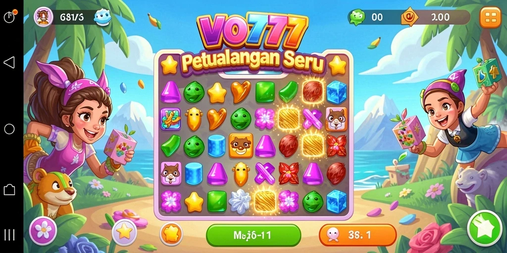 Tangkapan layar gameplay VO777 menunjukkan serunya tantangan Match-3.